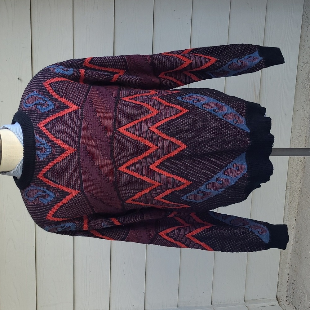GRAPHIX Biggie Cosby Textured Red Black Blue Blend Sz XL Sweater 90s Y2K RARE‎